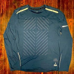 Nike Running long-sleeve performance shirt, size medium, navy blue